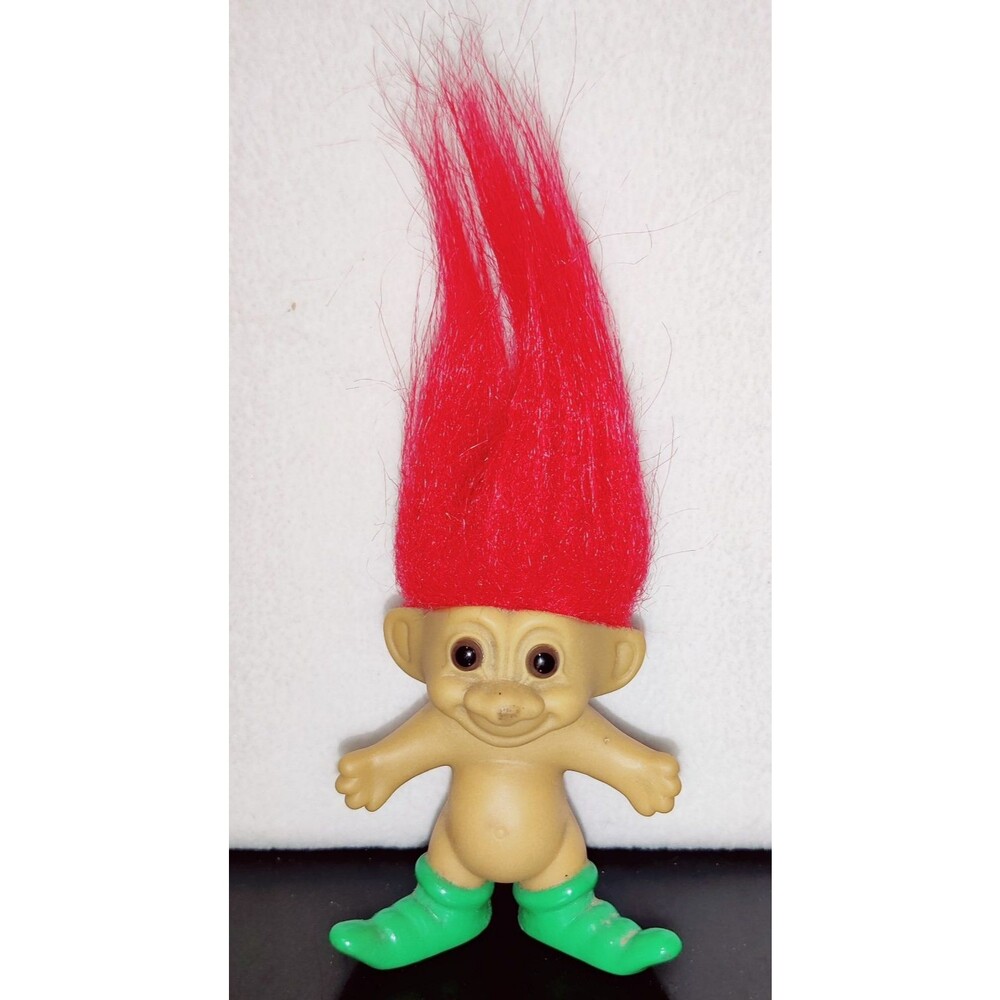 Vintage Christmas Russ Troll Doll Elf Red Hair Brown Eyes Green Shoes 3 inches